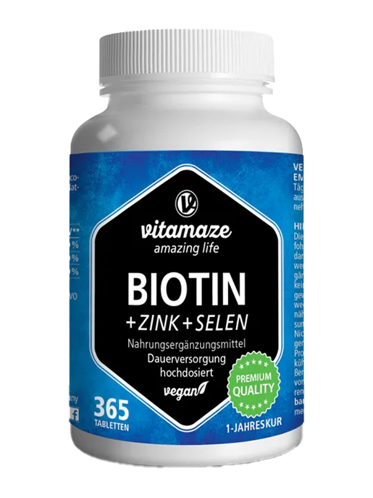 Vitamaze Biotin 10 mg à Haute Dose + Zinc + Sélénium Végétalien 365 Comprimés